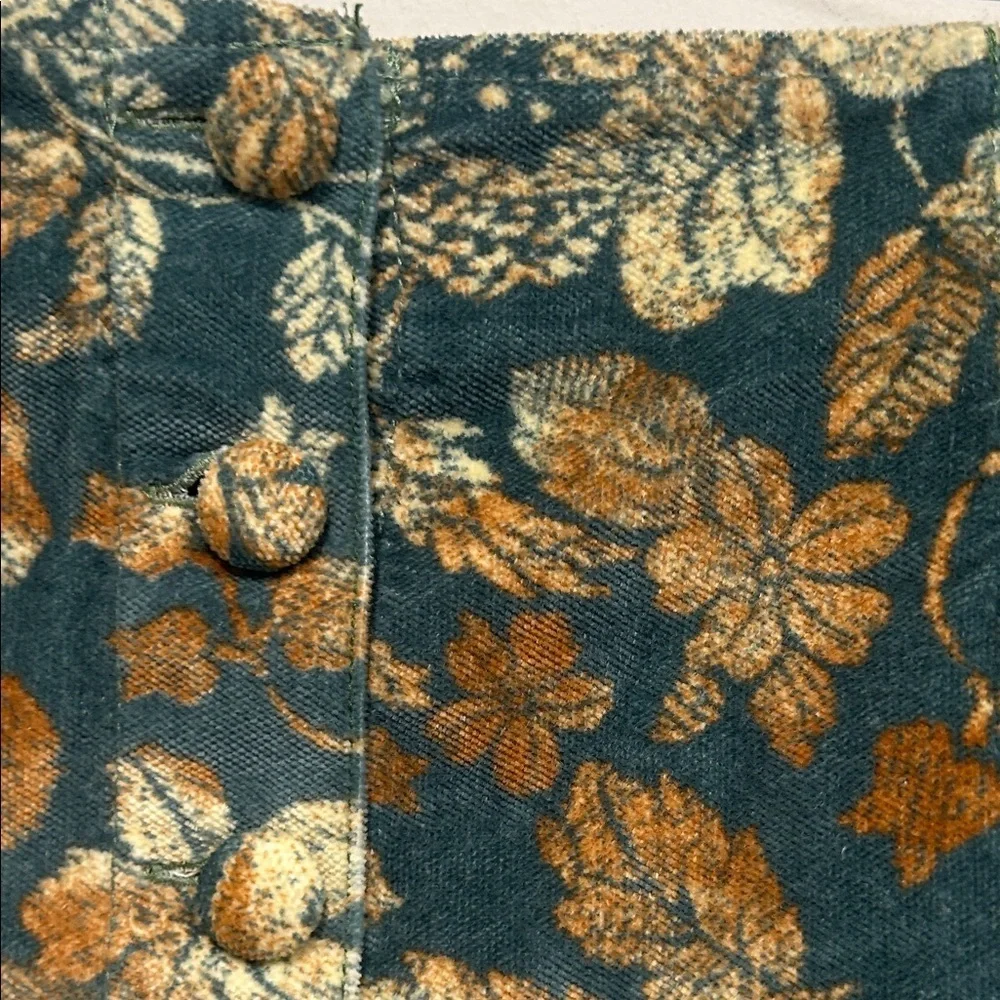 Free People Velvet Emerald Gold Floral button front Mini Skirt size 12 women’s